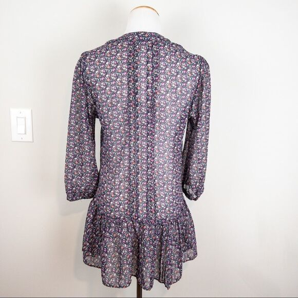 American Rag Womens Size Small Blue Floral Semi Sheer Peplum Blouse Prairie - Picture 4 of 8